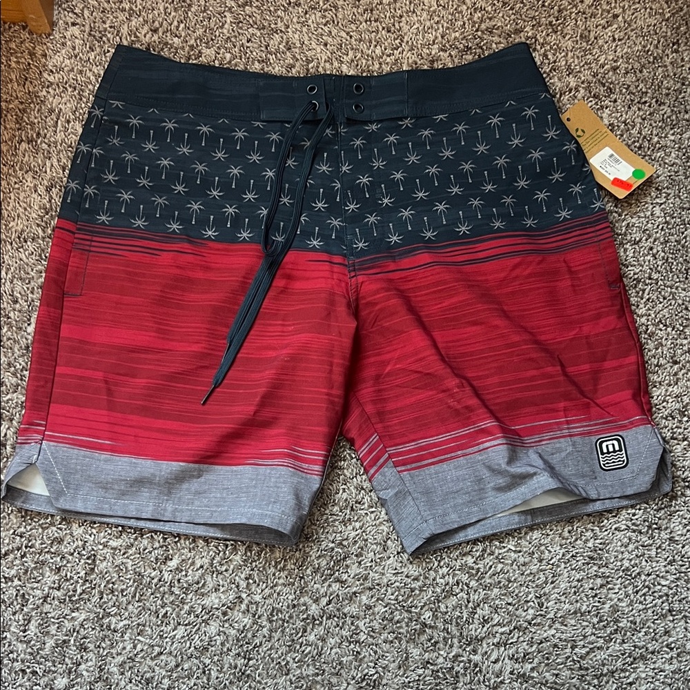 Travis Mathew Red and Black Board Shorts